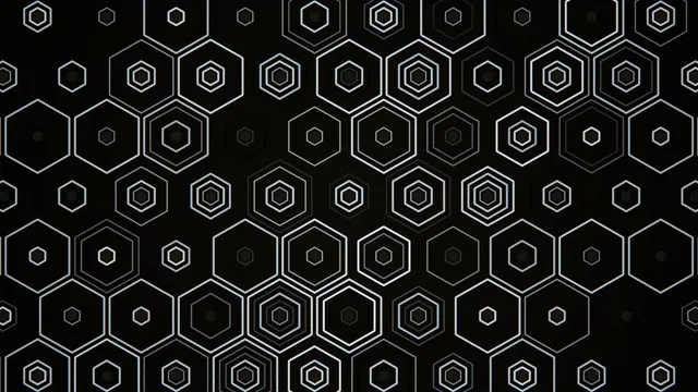 Patterns of hexagons on a black background in a repeating style