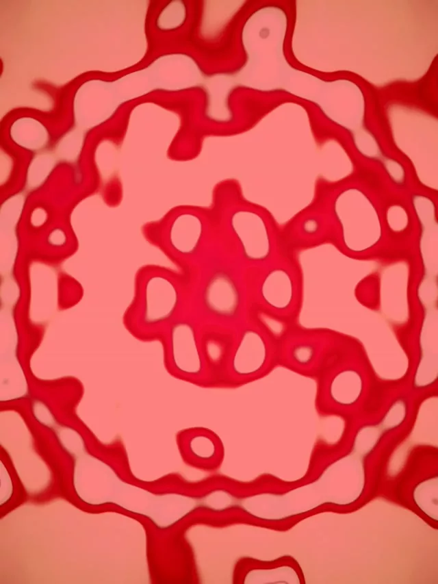 Roosa ja punased neon orgaanilised rakkude kujud pulseerivad abstraktses VJ-silmuses voolavate vormidega ja ümmarguste pooridega