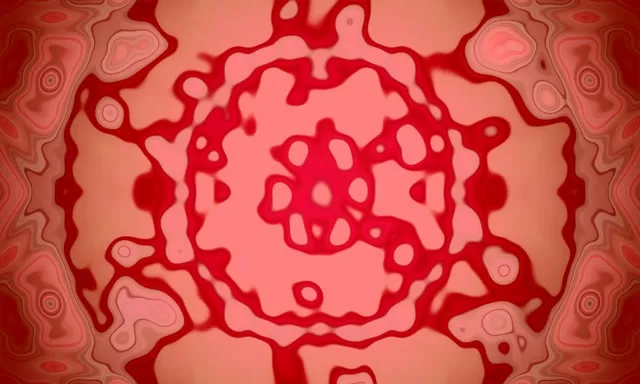 Συμμετρικό ροζ και κόκκινο νεοφλουορεσεντικό καλειδοσκόπιο με ανθίζοντα φυτικά μοτίβα που ακτινοβολούν από το κέντρο - αφηρημένος VJ βρόχος