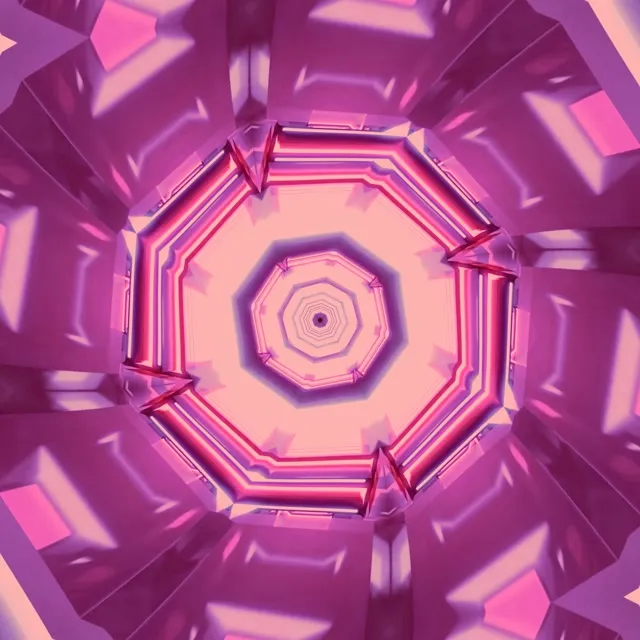 Neon Tunnel Octagon Vortex Pink Purple VJ Loop 1:1 Квадрат 60fps Екран Заставка