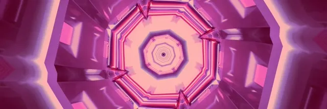 Neon Tunnel Pink Octagon Vortex Vj Loop 3:1 Тройно Широк 60fps Екран Заставка