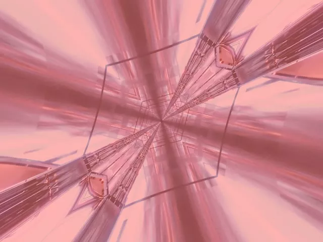 Pink neontunnel med strålende krystalgeometri, eksplosionseffekt i klassisk 4:3 VJ-løkke med jævn 60fps bevægelsessløring