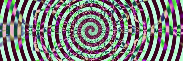 Гипнотический неоновый спиральный вихревой туннель с магентой, зеленью и белыми полосами, сходящимися к центру в 4K 60fps VJ цикле