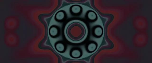 Karanlık tünel arka planında parlak dişli mekanizma kırmızı neon ışınlı VJ animasyonu 4K döngü