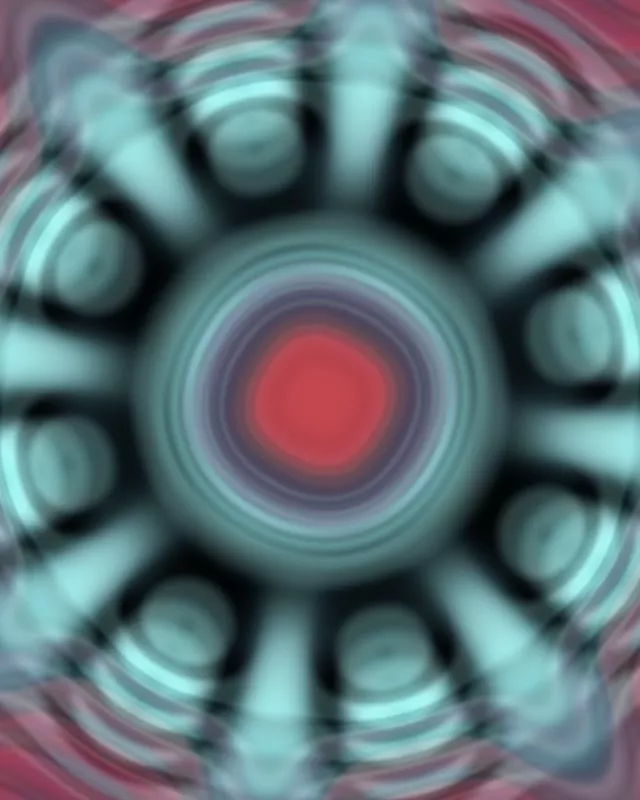 Pulsujący czerwony tunel neonowy z koncentrycznymi pierścieniami cyjan tworzącymi efekt głębokich wirów, VJ loop 60fps