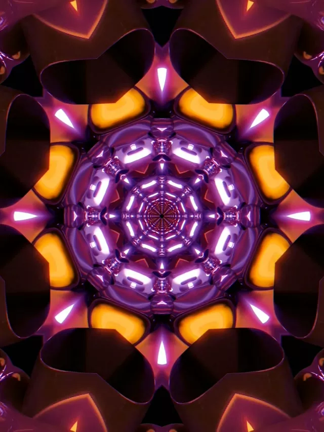 อุโมงค์นีออนสีม่วง Kaleidoscope Screensaver 60fps 3:4 iPad Portrait Vj Loop
