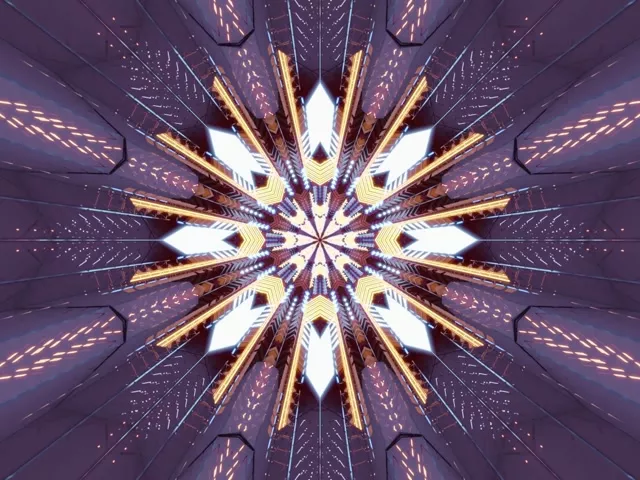 Radiant Golden Kaleidoscope Neon Tunnel VJ Loop 60fps 4:3 Screensaver