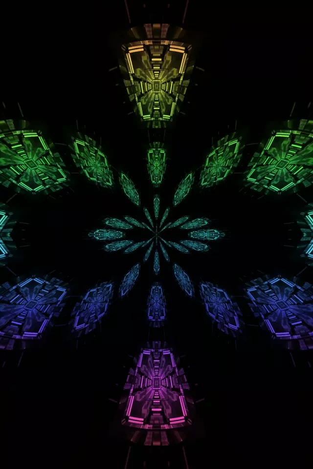 อุโมงค์นีออน ดอกไม้แคไลโดสโคป VJ Loop 2:3 Photo Portrait 60fps Screensaver