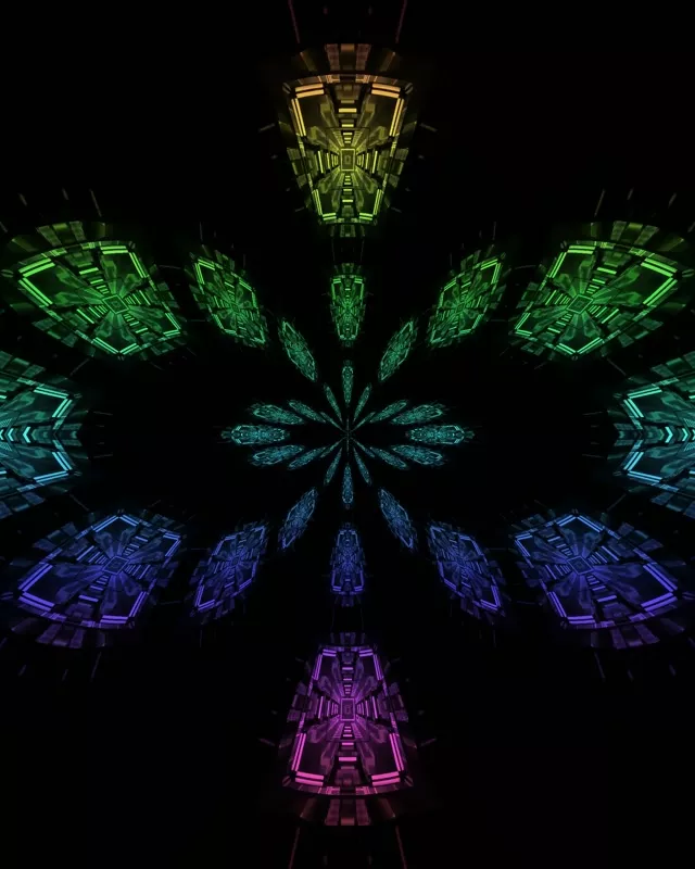 Неон Тунел Виножит Калеидоскоп Фрактал Цветање VJ Loop 60fps 4:5 Instagram Чувар на Екранот