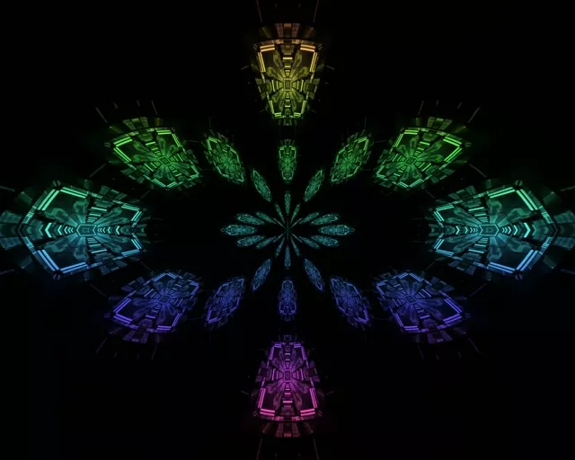 Tunnel Néon Fleur Kaléidoscope Arc-en-ciel VJLoops 5:4 industrial 60fps Économiseur d'écran