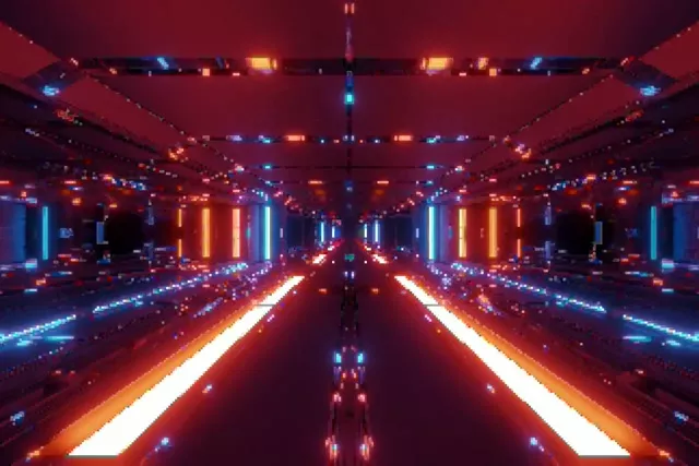 Неон Тунел VJ Loop 60fps 3:2 Surface Червена Синя Мрежа Скрийнсейвър