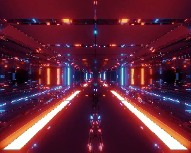 تونل نئون VJ Loop 5:4 صنعتی 60fps محافظ صفحه شبکه پیکسل قرمز آبی