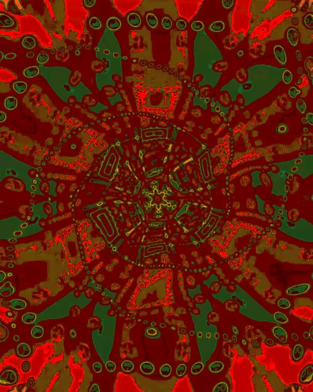 Красный и зелёный фрактальный шестиугольный вихрь туннель с концентрическими кругами, неоновый светящийся эффект, абстрактный VJ цикл в движении