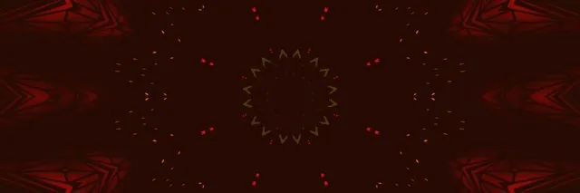 Sarkana un zaļa neona tuneļa simetriska kaleidoskopa zvaigznes motīvs, tumšs fons, abstrakts VJ cilpas