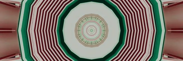 Đường hầm neon bát giác đồng tâm với mô hình xoáy xanh lá cây và xanh tím, nền chuyển động trừu tượng 4K cho VJ