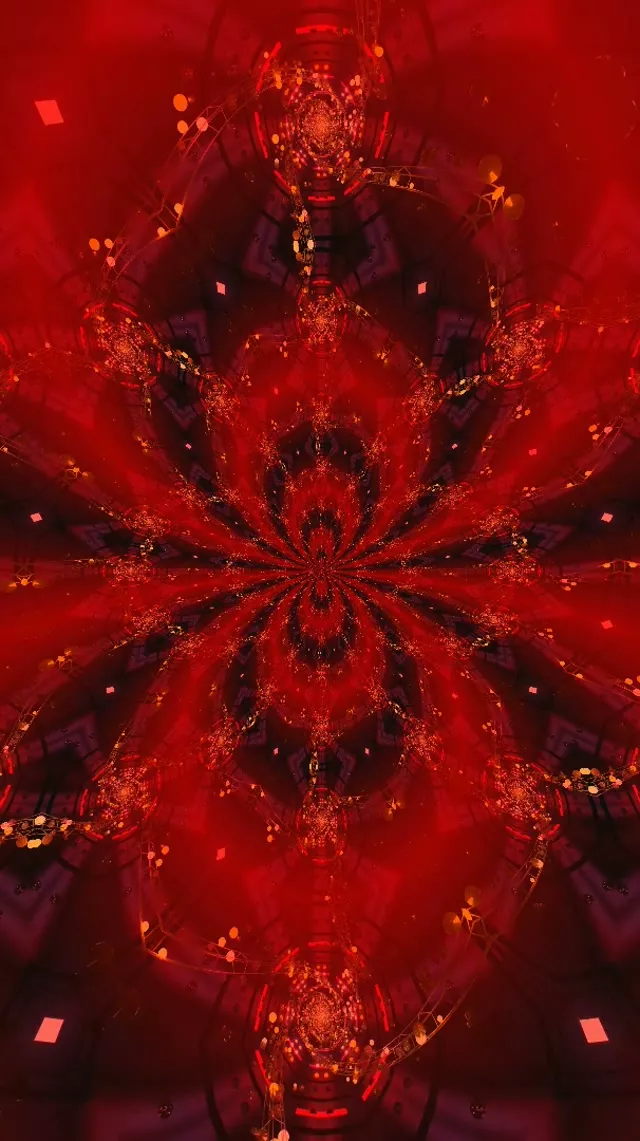 Red kaleidoscope burst neon tunnel 9:16 reels 60fps screensaver VJ loop