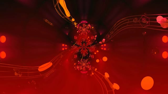 Red neon tunnel 60fps with glowing particles and geometric light patterns