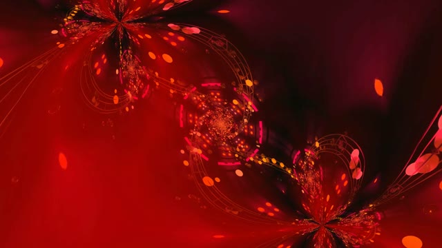 Red neon tunnel 60fps with glowing spheres and light particles in motion