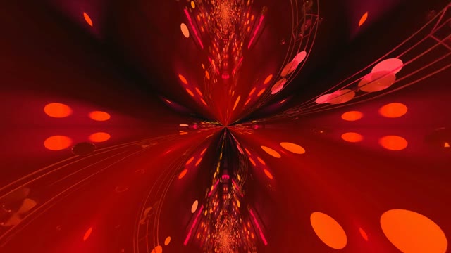 Red neon tunnel 60fps with radiant light burst and geometric particles