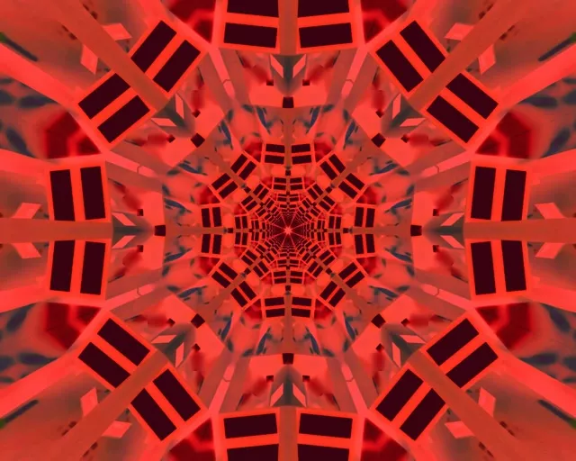 霓虹隧道紅色萬花筒爆發 VJ Loop 5:4 工業 60fps 螢幕保護程式