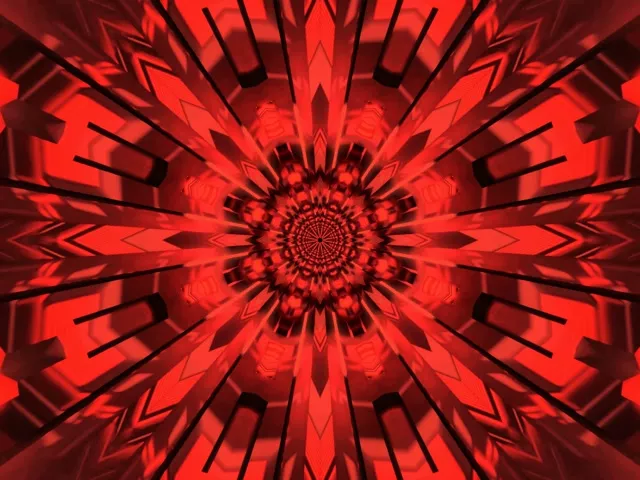 Terowongan Neon Fraktal Merah Kaleidoskop Burst VJ Loop 4:3 Klasik 60fps Screensaver