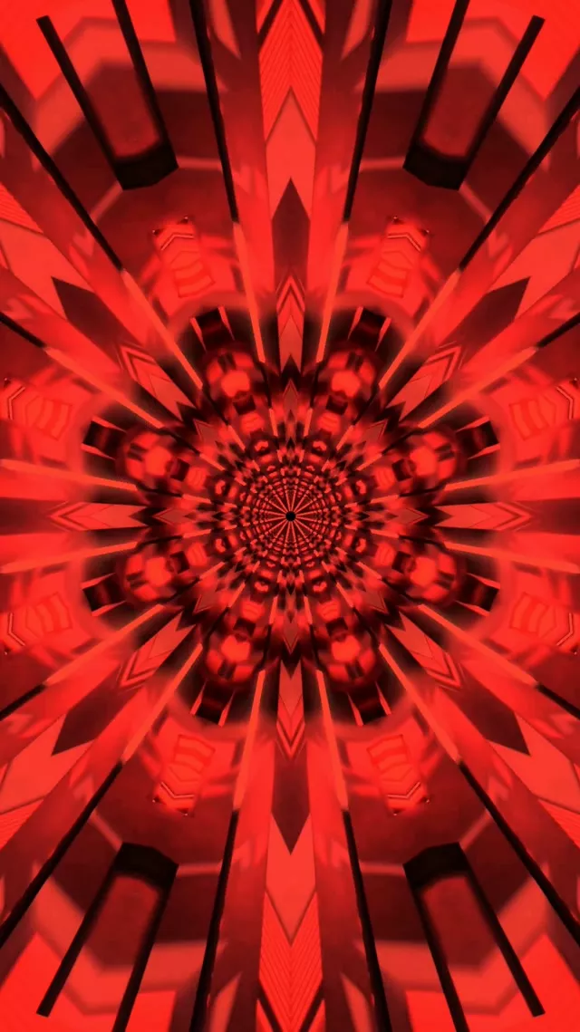 Piros Fraktál Kaleidoszkóp Neon Alagút 9:16 Reels 60fps Képernyővédő Vj Loop