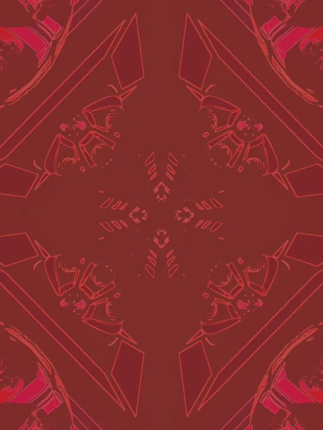 Symetrický červený neónový diamantový kaleidoskopický tunel so žiarivými geometrickými vzormi, abstraktná VJ slučka pre šetrič obrazovky iPad