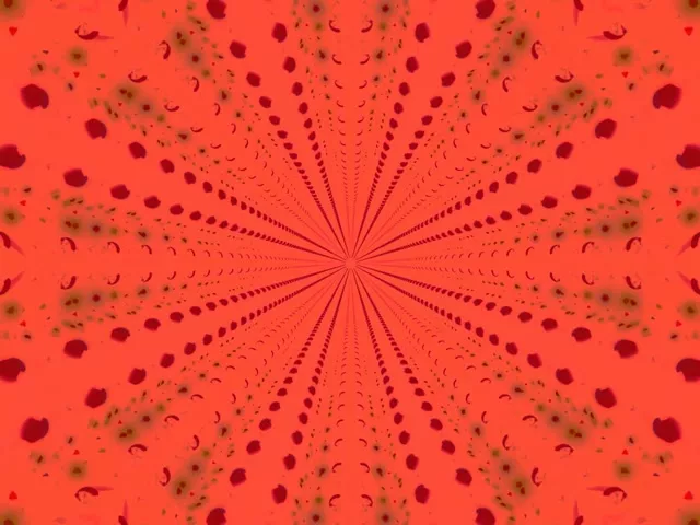 Túnel neon vermelho com padrão de grade de rajada radial convergindo para o centro, loop VJ 60fps fundo em movimento