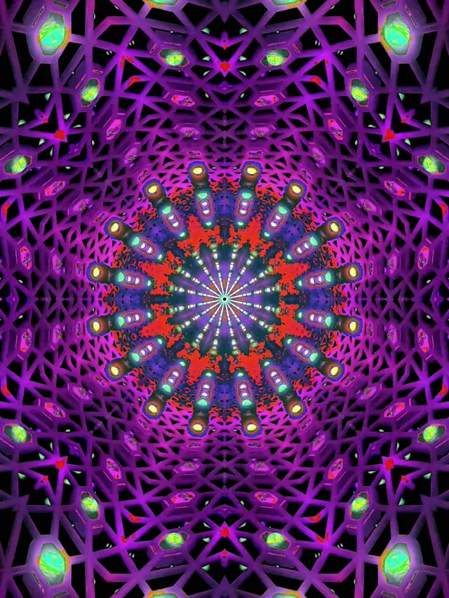 Neon Tunel Crveno Ljubičasti Fraktalni Kaleidoskop Vj Loop 3:4 iPad Portrait 60fps Screensaver
