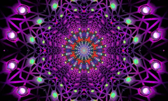 Neontunnel Rød Fraktal Kaleidoskop VJ Loop 5:3 bred 60fps Skjermsparer