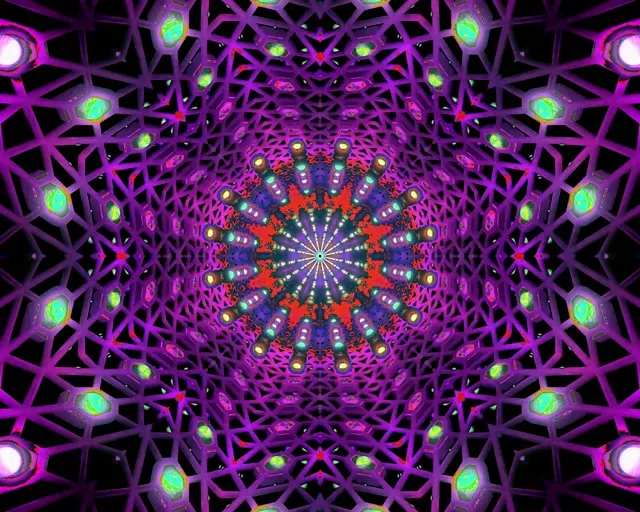 Neon Tunela Gorri Fraktala Kaleidoskopoa 5:4 industriala 60fps Pantaila-babeslea Vj Loop