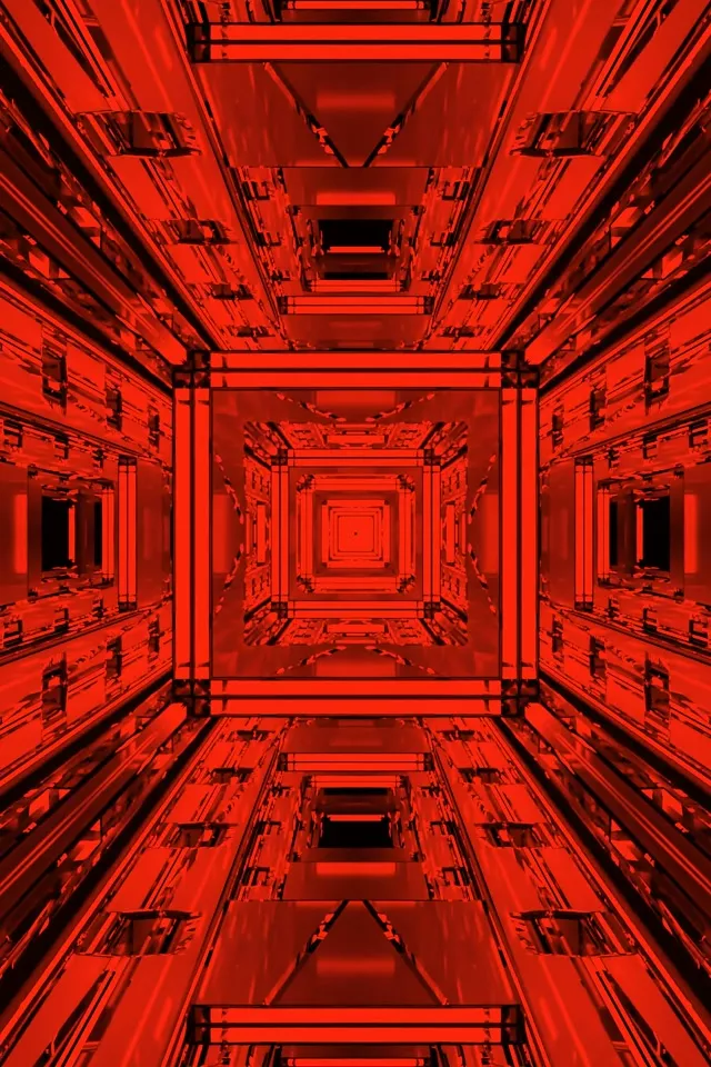 红色霓虹隧道分形方形漩涡 VJ Loop 60fps 2:3 照片竖屏 屏保