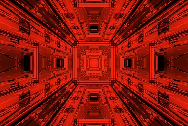 Rød Neontunnel VJ Loop | Fraktal Kvadrat Vortex | 3:2 Surface 60fps Skjermsparer