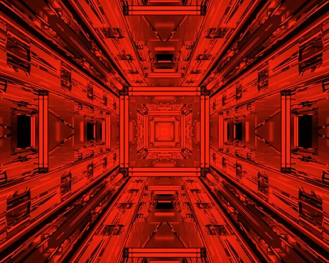 Piros neon alagút fraktál örvény VJ Loop 60fps 5:4 Industrial képernyővédő