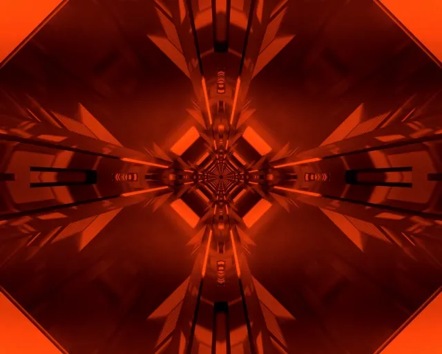 Neon Tunnel Rood Diamant Kaleidoscoop VJ Loop 5:4 Industrieel 60fps Schermbeveiliging