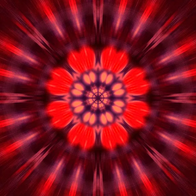 VJ Loop neónový tunel červený fraktálny kaleidoskop výbuch 1:1 štvorcový 60fps šetrič obrazovky