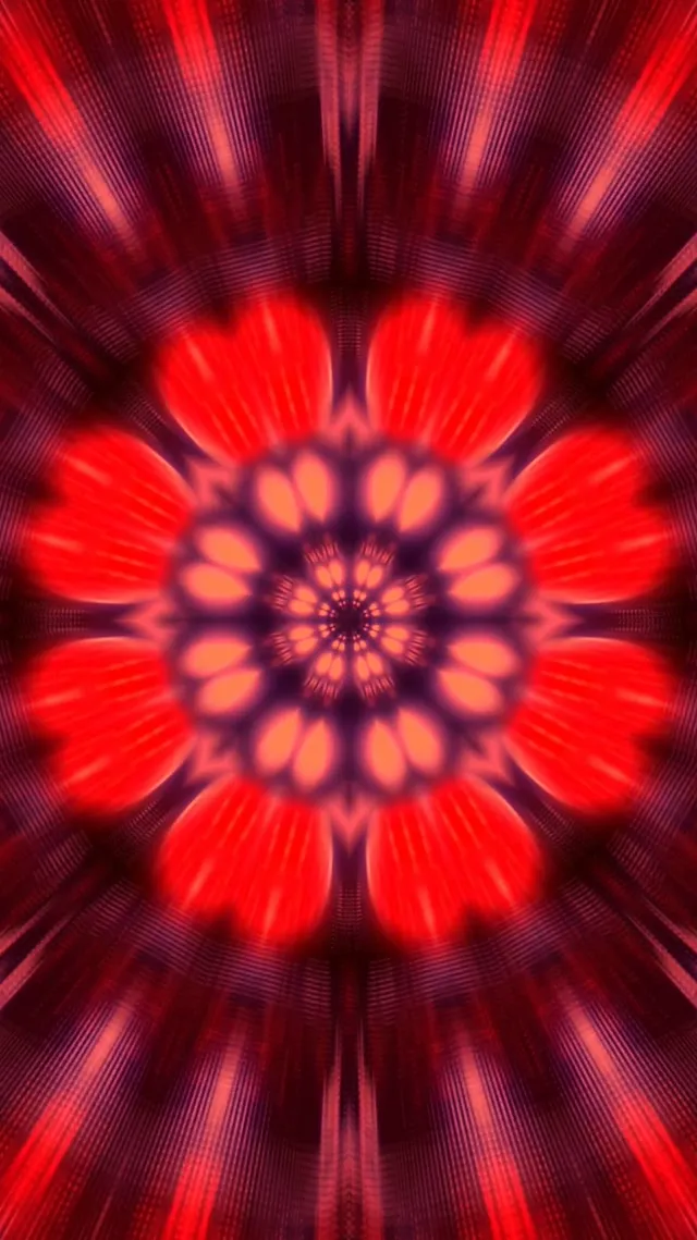Neontunnel Röd Fraktal Kaleidoskop Explosion VJLoops 9:16 Reels 60fps Skärmsläckare