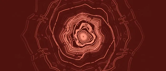 VJ Loop रेड नियॉन टनल स्पाइरलिंग पॉलीगॉन वॉर्टेक्स 21:9 Ultrawide 60fps स्क्रीनसेवर