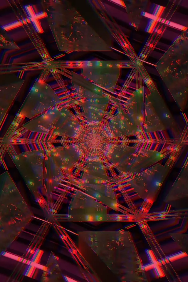 Neon Tunel Crveni Kaleidoskop Zvijezda Vrtlog VJ Loop 2:3 Photo Portrait 60fps Čuvar Ekrana