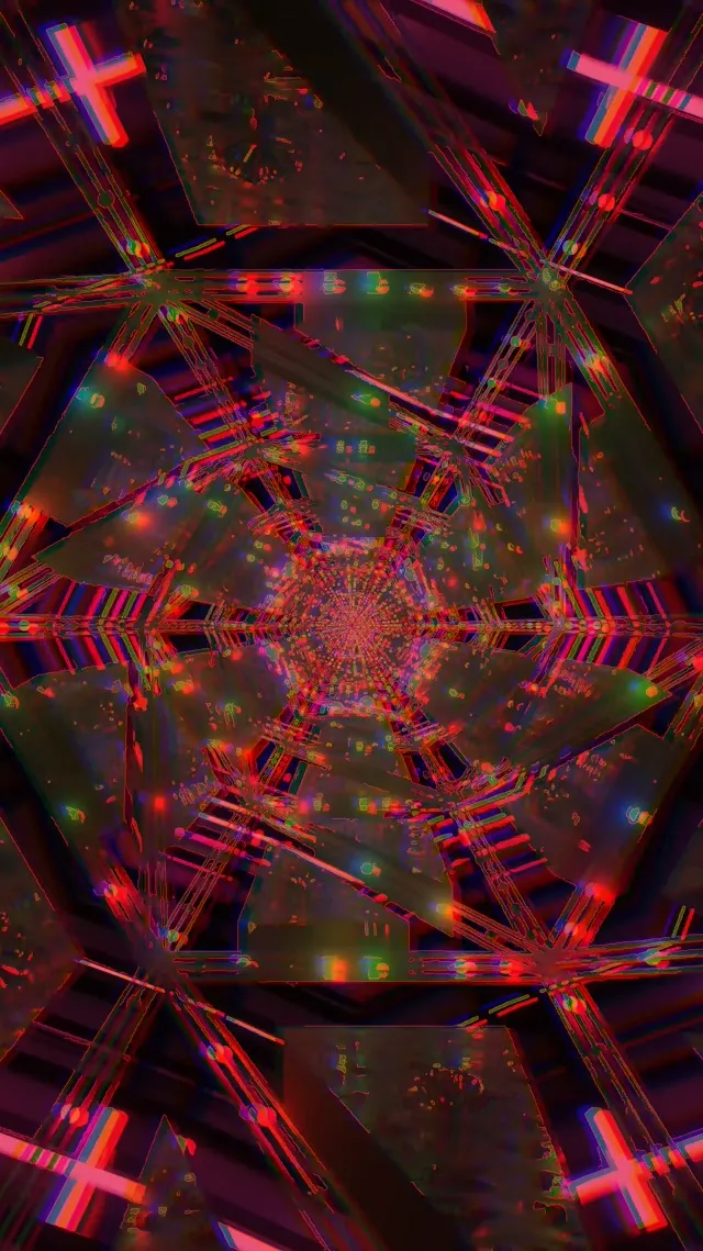 Tunnel ya Neon Nyekundu Glitch Kaleidoscope Vj Loop 9:16 Reels 60fps Hifadhi ya Skrini