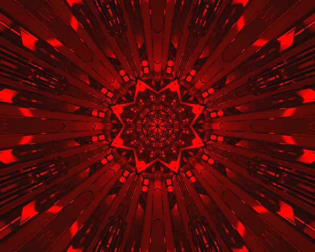 Rød Neon Tunnel Stjerne Mandala Pauseskærm 5:4 industriel 60fps VJ Loop