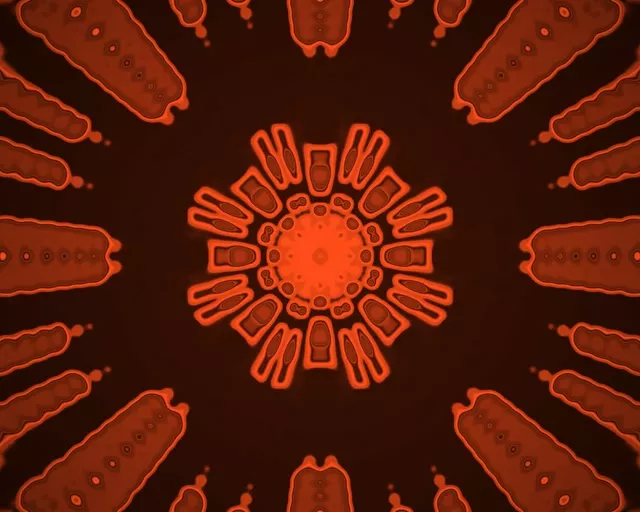 橙色霓虹隧道万花筒爆发 VJ Loop 5:4 工业 60fps 屏幕保护程序