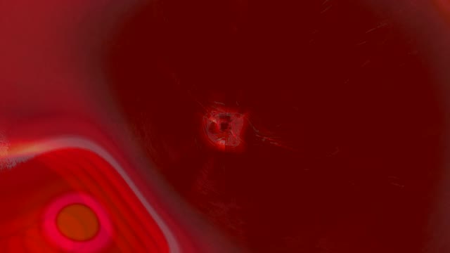 تونل نئون قرمز عمیق با دایره های هندسی درخشان و رد های نور روان، پس زمینه حلقه VJ انتزاعی 4K