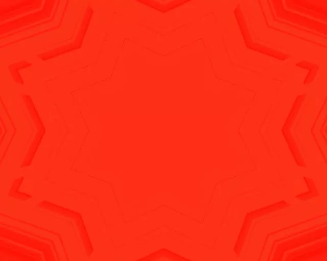 ნაჭუჭი წითელი ნეონის გვირაბი გეომეტრიული ვარსკვლავის ვორტექსით, აბსტრაქტული ინდუსტრიული მოძრაობის ფონი VJ loop