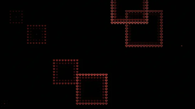 Retro pixel art heart animations on black 4K UHD background