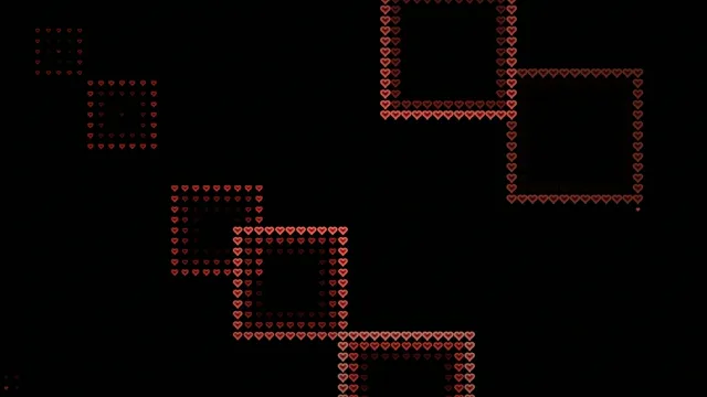 Retro Pixel Art Hearts Animation on Black Background