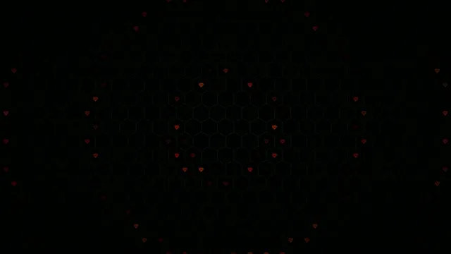Romantic red hearts floating on dark hexagonal grid 4K background