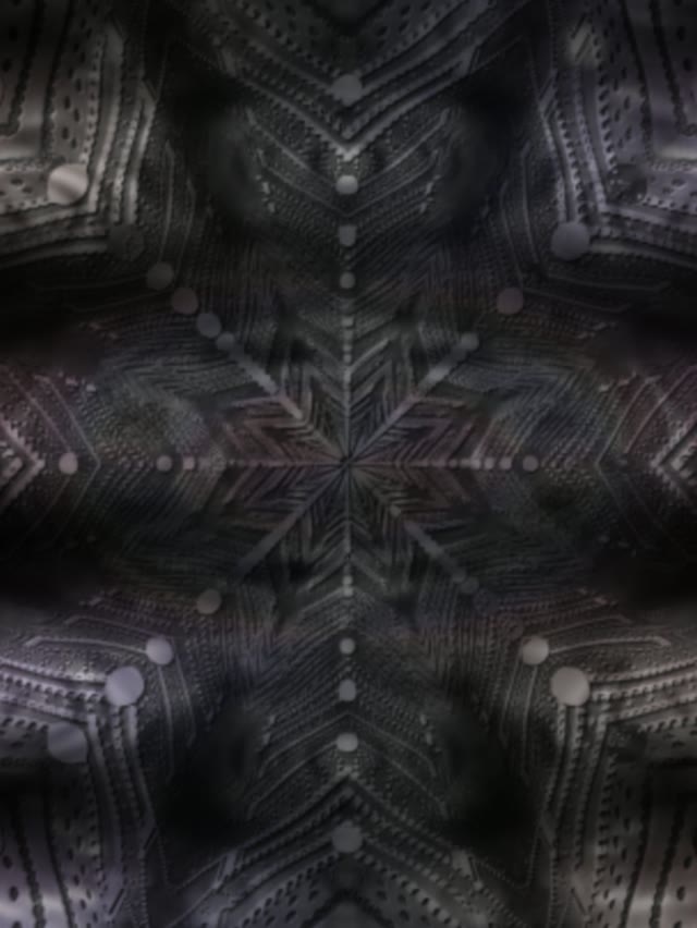 स्टेप 1: छवि एक सिमेट्रिकल नियॉन-टनल को दिखाती है जिसमें डार्क ब्लू में ज्यामितीय पैटर्न हैं