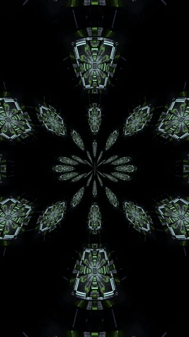 Neónový tunel sci-fi kaleidoskop VJ Loop 9:16 Reels 60fps šetrič obrazovky