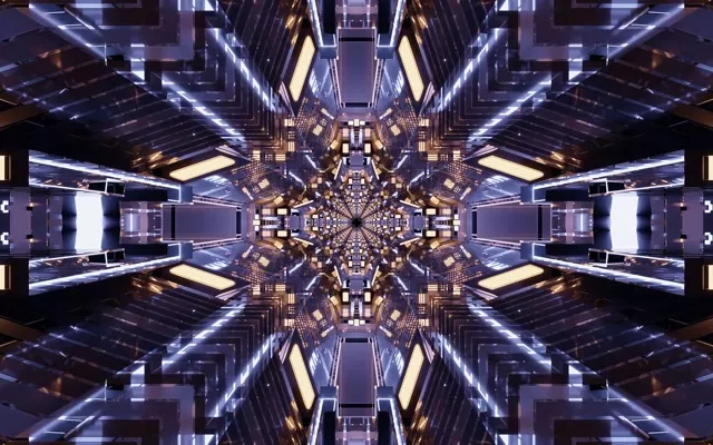 Neon Tunnel Kaleidoskoop Ulmefilm VJLoops 16:10 Macbook 60fps Ekraanisäästja